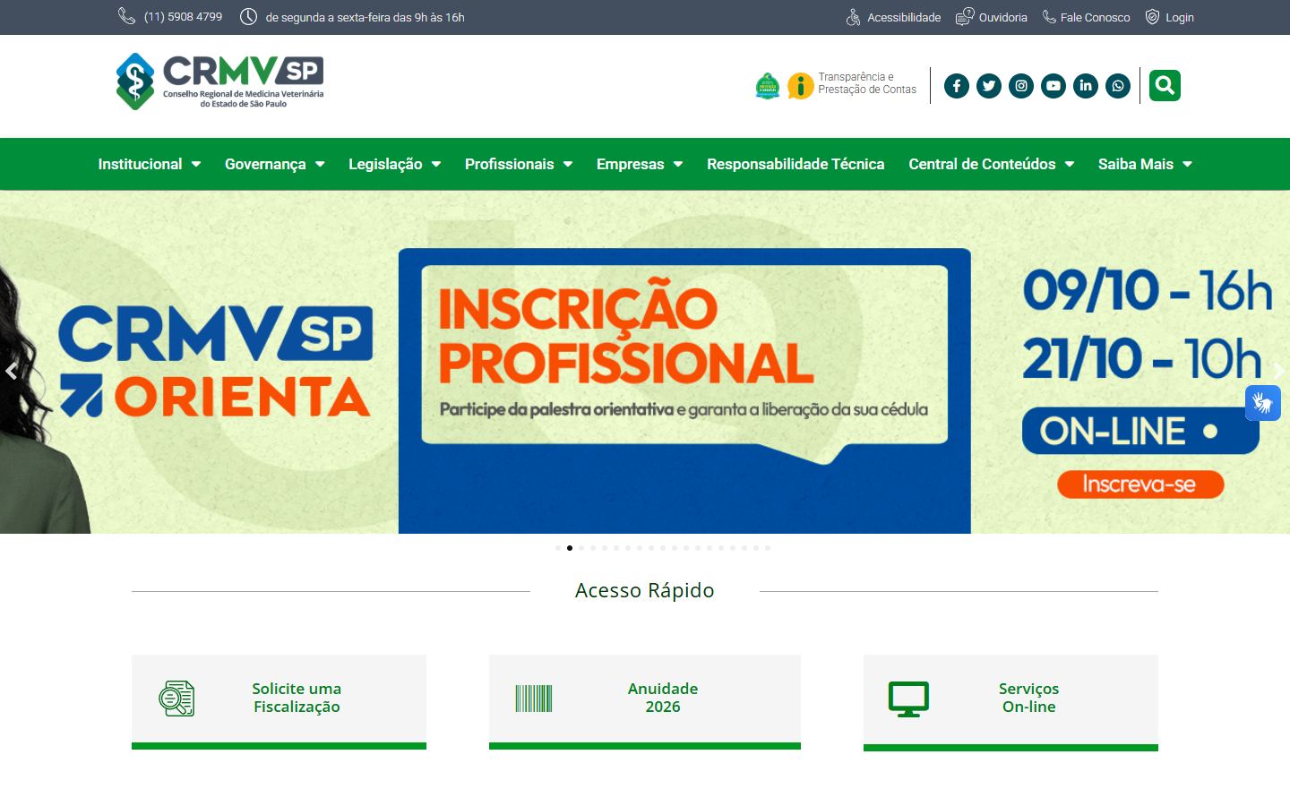 Página inicial do site CRMV-SP